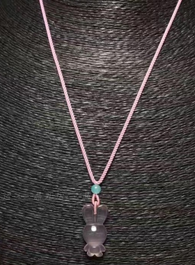 兔子吊坠冰种粉水晶大耳朵项链