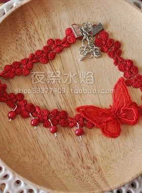 choker朱砂蕾丝婚礼敬酒服细项链