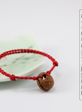 手工雕刻野生毛桃核手绳定制