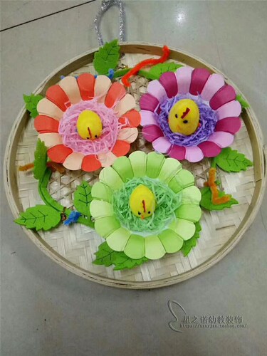幼儿园区角创意作品挂饰竹盘DIY装饰竹编吊饰簸箕笸箩美术室画画 - 图1