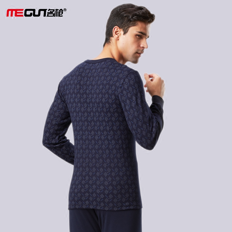 男士保暖印花圆领纯棉棉毛衫 名枪保暖套装