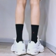 Hàn Quốc INS Harajuku cảng gió màu rắn đen và trắng xanh ống cotton vớ nam và nữ đôi vớ đơn giản - Vớ sợi tre vớ cao cổ Vớ sợi tre
