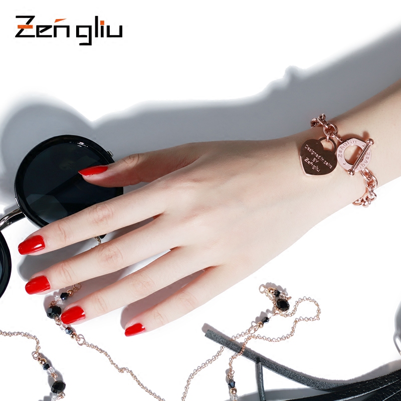 zengliu旗舰店手链女韩版 简约镀玫瑰金爱心形个性闺蜜流行欧美时尚刻字首饰品1