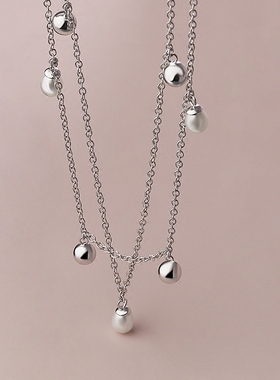 海盗船银饰珍珠项链女双层简约