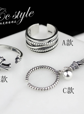 纯银朋克风十字架流苏开口戒指