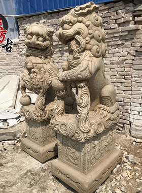 户外别墅门口镇宅做旧石雕狮子