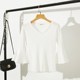 Spring and Autumn Black Knitted Cropped Sleeve Base Shirt 2024 New V-neck Top Women's Flared Sleeve Slim Mid-Sleeve T-shirt