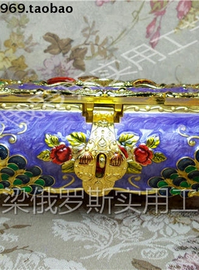 俄罗斯长方形孔雀化妆镜首饰盒