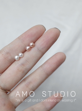 AMO天然珍珠耳钉女纯银睡觉不摘