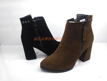 2019 Kewang Naked Boots High Heel Autumn and Winter Boots Single Boots Suede Matte Pointed Toe Thick Heel Winter Women Boots Women's Leather Short Boots