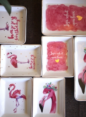 w1962新品粉色火烈鸟陶瓷收纳盘