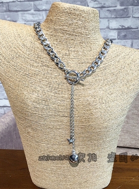 日韩版简约百搭粗链条OT扣五角星星锁短款骨项链女装饰配饰品