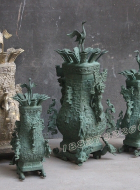 莲鹤方壶摆件礼品书房仿古青铜器