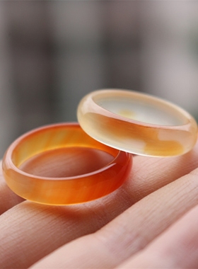 天然冰彩蜜糖色玉髓玛瑙指环尾戒