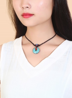 天珠玛瑙大学生森系复古风锁骨链