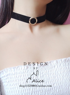 alice黑色丝绒颈带宽暗黑系项圈