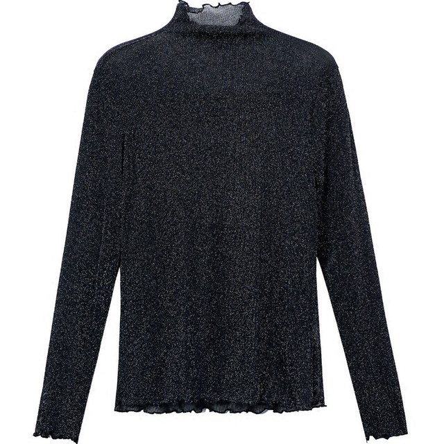 Bright silk turtleneck women's long sleeve mesh bottoming