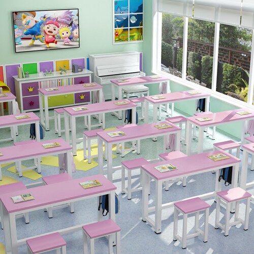 中小学生课桌学校辅导班书法培训桌单双人书桌幼儿园组合厂家直销 - 图1
