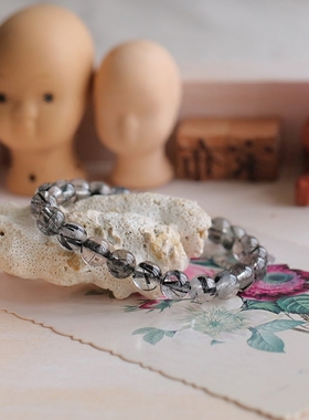 天然黑发晶水晶本命年情侣手链