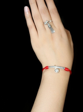 纯银铃铛手链花纹路路通七夕礼物