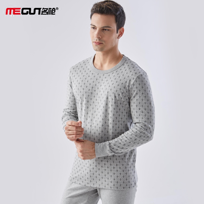 男士保暖印花圆领纯棉棉毛衫 名枪保暖套装