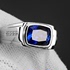 Sapphire sterling silver plated platinum inlaid gemstone ring men's fashion trendy gemstone ring index finger ring lettering