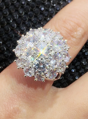 欧美风夸张花朵满钻潮款大气戒指