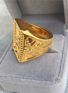 镀金个性霸气龙可调大小保色戒指