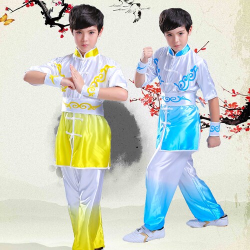 儿童武术服长短袖演出服训练服男女童真丝太极服装练功服比赛服装 - 图0