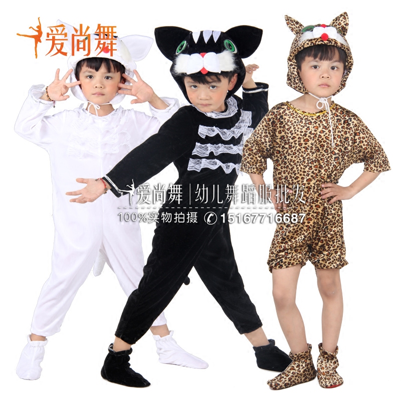 愛尚舞兒童卡通動物白貓表演服裝小花貓黑貓警長貓咪親子演出服裝