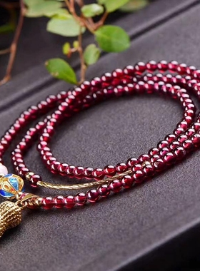 花生酒红石榴石玫瑰金多圈手串