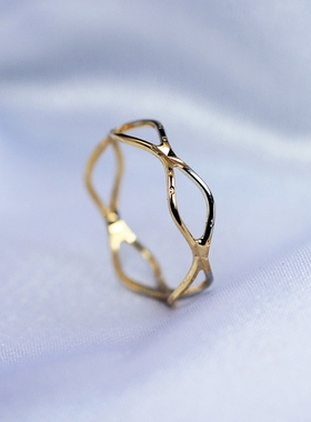 新款简约个性波浪形彩金指环戒指