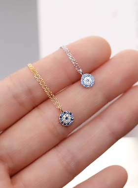 蓝眼睛锆石金银色生日礼物锁骨链