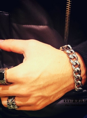 复古纹欧美钛钢男手链