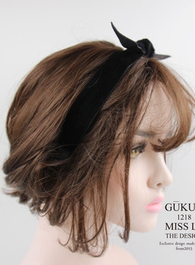gukuali秋冬纯黑丝绒少女蝴蝶结
