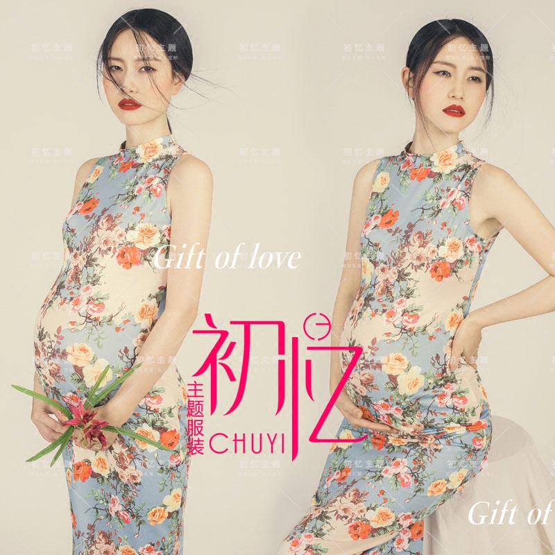影樓攝影拍照寫真孕婦裝大牌範旗袍孕婦孕味藝術主題寫真拍照服裝