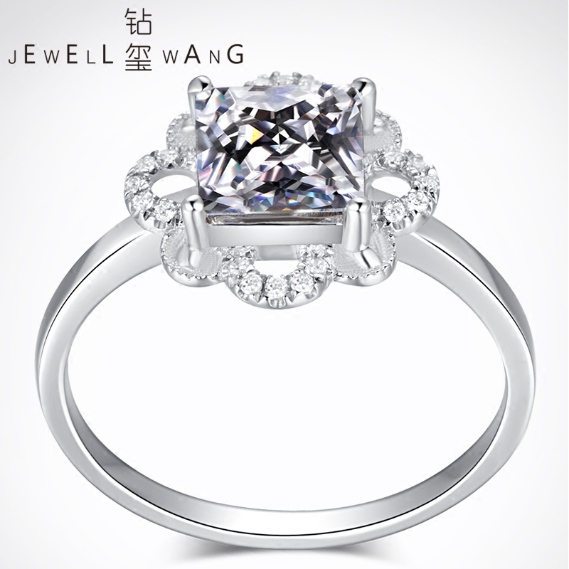 钻玺1克拉莫桑石公主方形结婚戒指 jewellwang珠宝戒指/指环