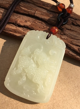 和田玉火麒麟吊坠情侣款麒麟送子项链抓财男女送证书