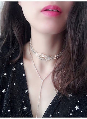 choker镶钻打结短款多层锁骨链
