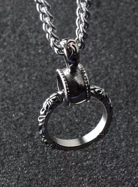 霸气风戒指圆形挂坠钛钢毛衣链