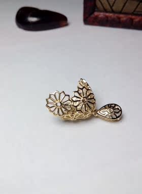 纯银戒指托925银镀黄金花朵空托