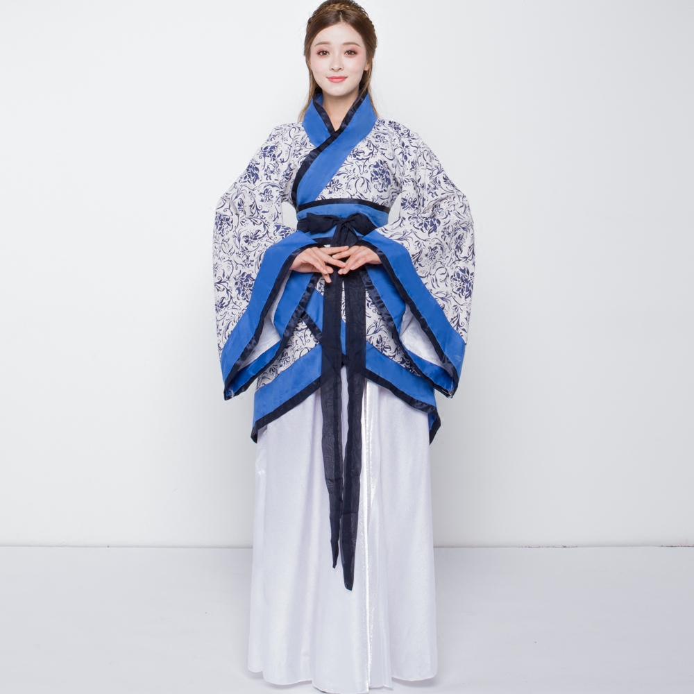 蜜糖依恋旗舰店新款古装青花瓷汉服女装写真服饰曲裾改良襦裙仙女装毕业班服表演0