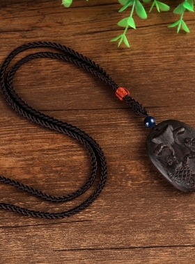 复古项链女木质民族风男紫檀长款