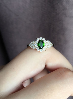 纯银绿色复古饰品天然透辉石戒指