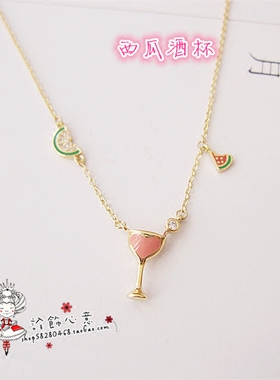 水果滴釉镶钻锁骨链