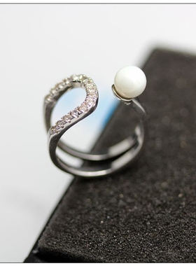 韩国微镶锆石珍珠欧美风开口戒指