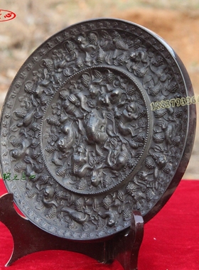 海兽瑞兽海马葡萄铜镜 收藏古玩工艺品镇除双鸾镜六山铜镜信物