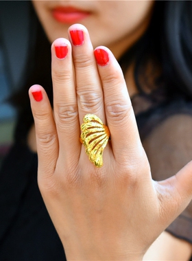 越南沙金奢华潮人仿黄金夸张戒指