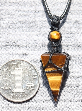 原创毛衣项链虎眼石吊坠