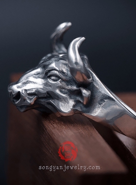 松岩原创生肖金牛座霸气牛戒指